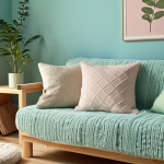 **

"A cozy living room interior. Pastel colored walls in soft shades of blue and green. A plush, textured throw pillow on a comfortable sofa. Warm, inviting light casting gentle shadows. Wooden elements and personalized decor adding character. Focus on creating a relaxing and harmonious atmosphere."

**